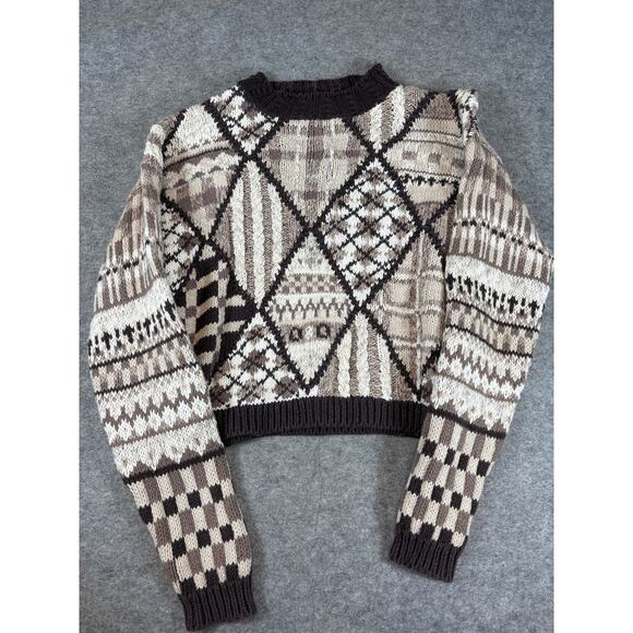 VINTAGE 90s Tiara Sweater Womens Large Beige Geometric Pullover Cozy Knit Retro - Picture 1 of 4
